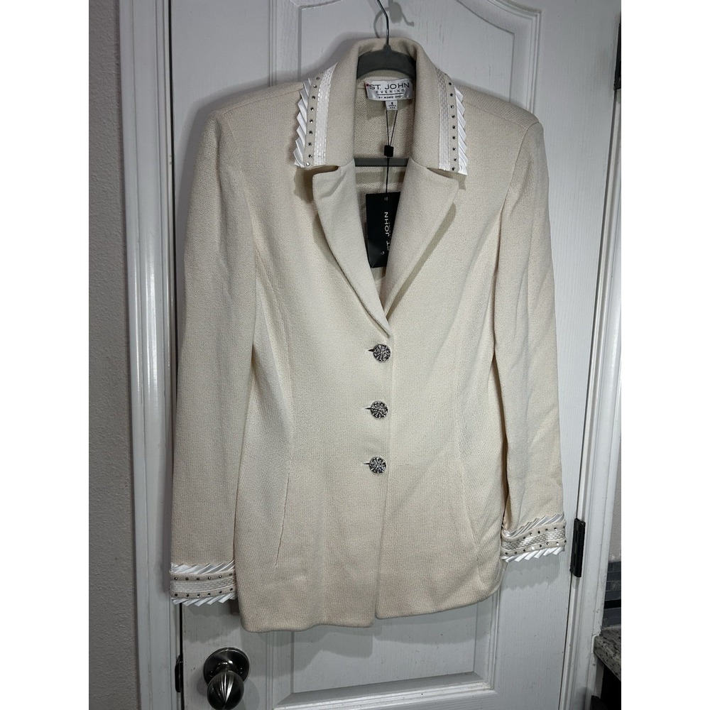 st john evening by marie gray Jacket Blazer Rhinestone Ivory Cream Sz 8